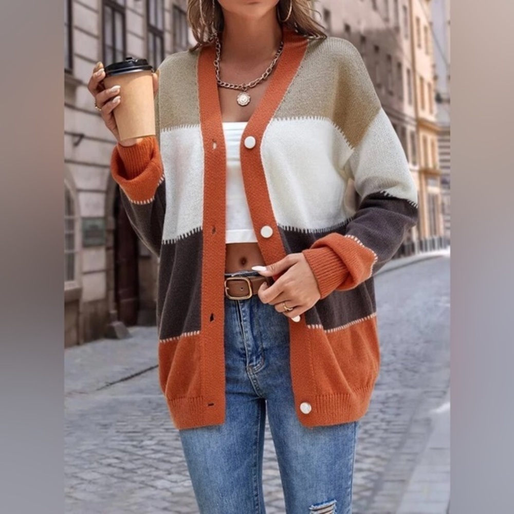 Button Front Color Block Cardigan. Never Wore It. - image 2